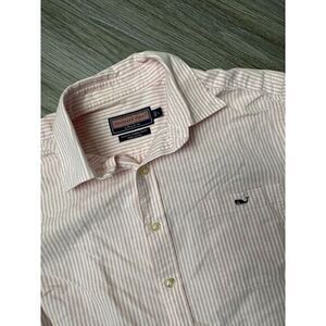 Vineyard Vines Slim Fit Tucker Shirt Large Pink and‎ White Striped Long Sleeve